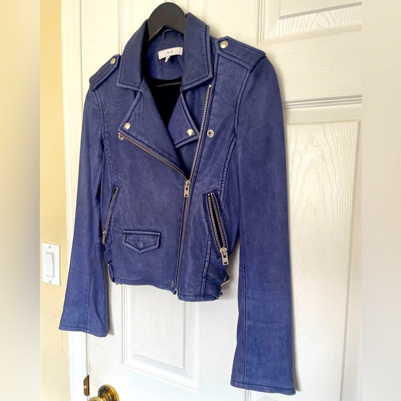 IRO ASHVILLE Cobalt Blue Lamb Leather Biker Moro Jacket zippers & buckles Sz 34 - Picture 3 of 12